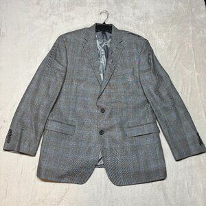 Lauren Ralph Lauren Blazer Mens 42R Gray‎ Blue Plaid Jacket Sport Coat READ
